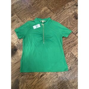 Michael Kors Women's Polo Shirt L Spring Green Half Zip Collared Short Sleeve